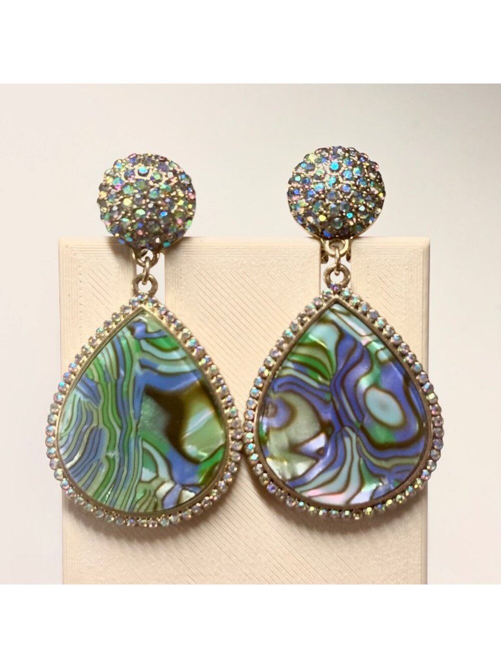 Heidi Daus Crystal & Abalone Statement Teardrop Dangle EarringsGold-Tone 2.5" L